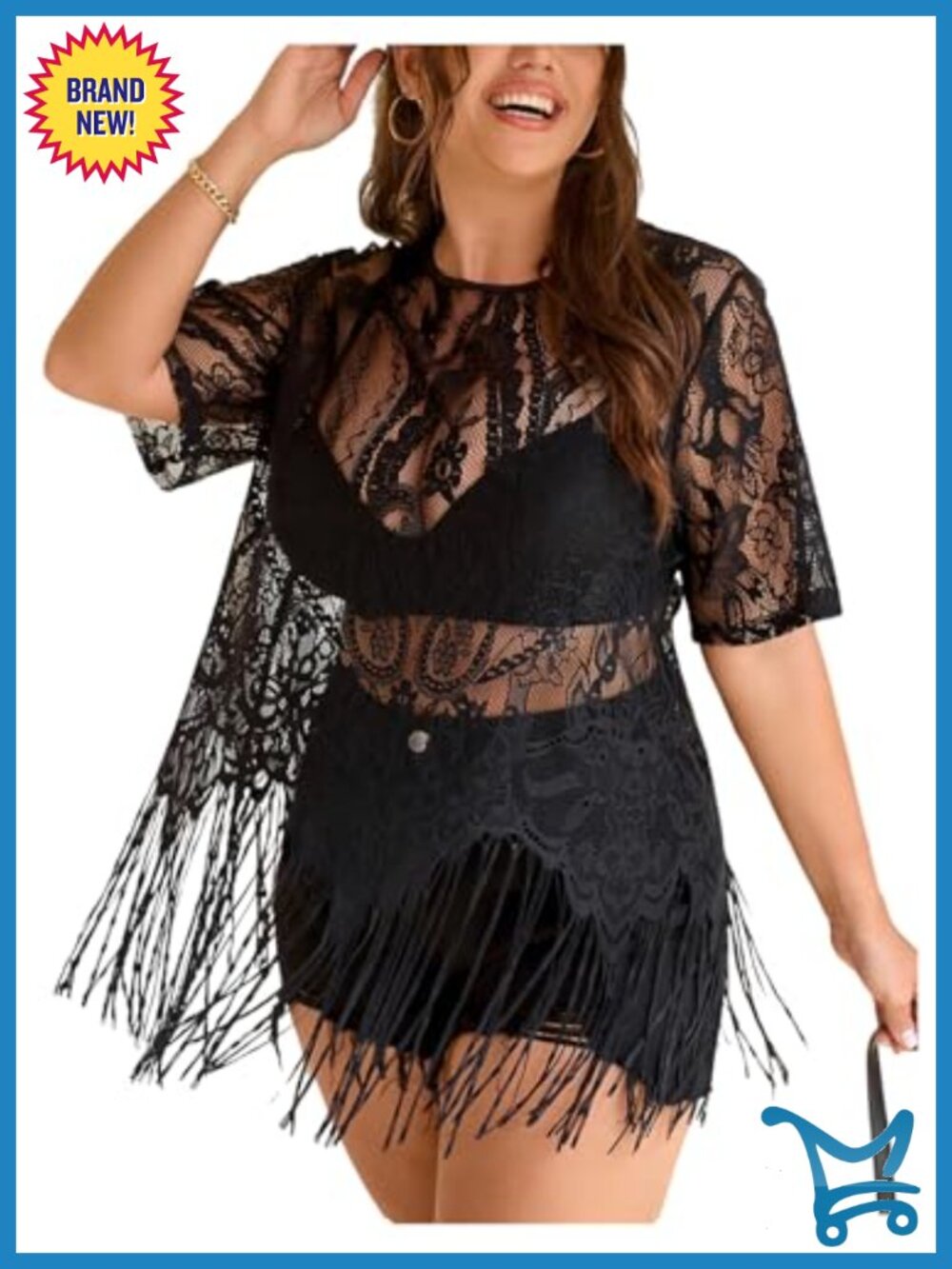 Plus Size Fringe Tassel Lace Top See Through Festival Concert Outfit